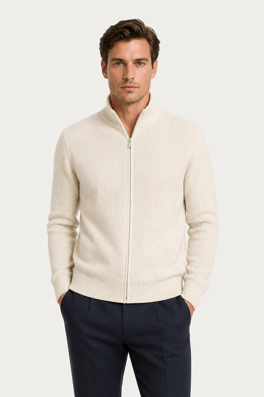 Lodève Strickjacke mit Reißverschluss, creme