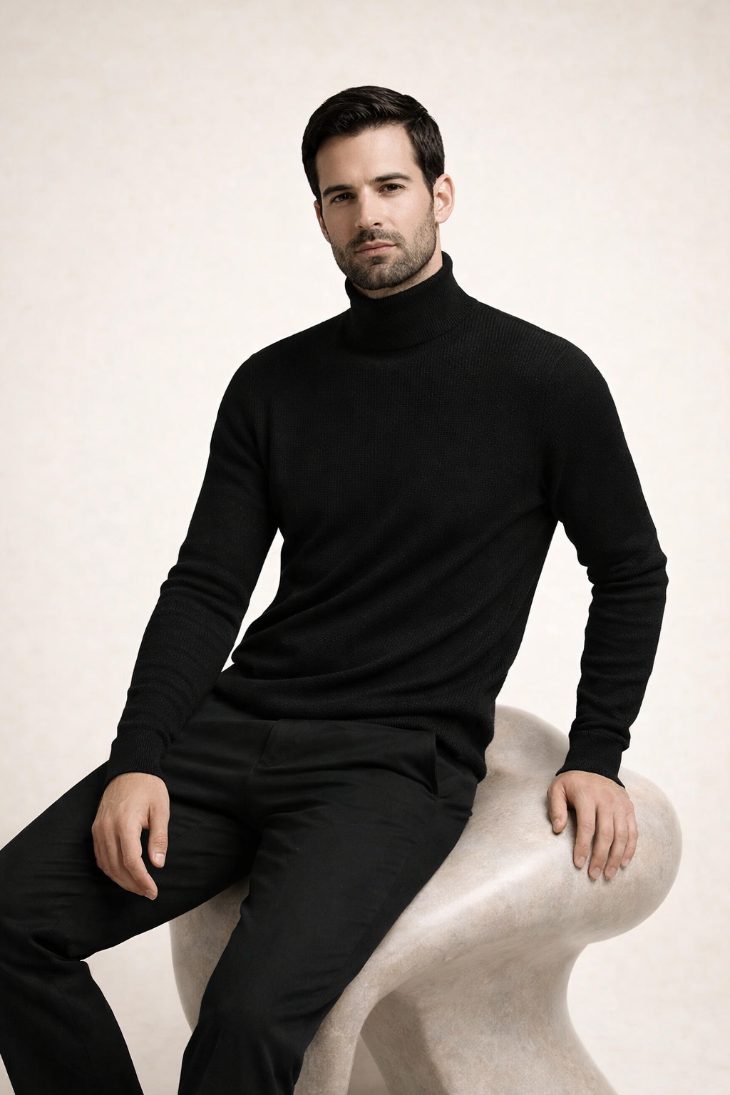 Rippstrick-Rollkragenpullover Schwarz
