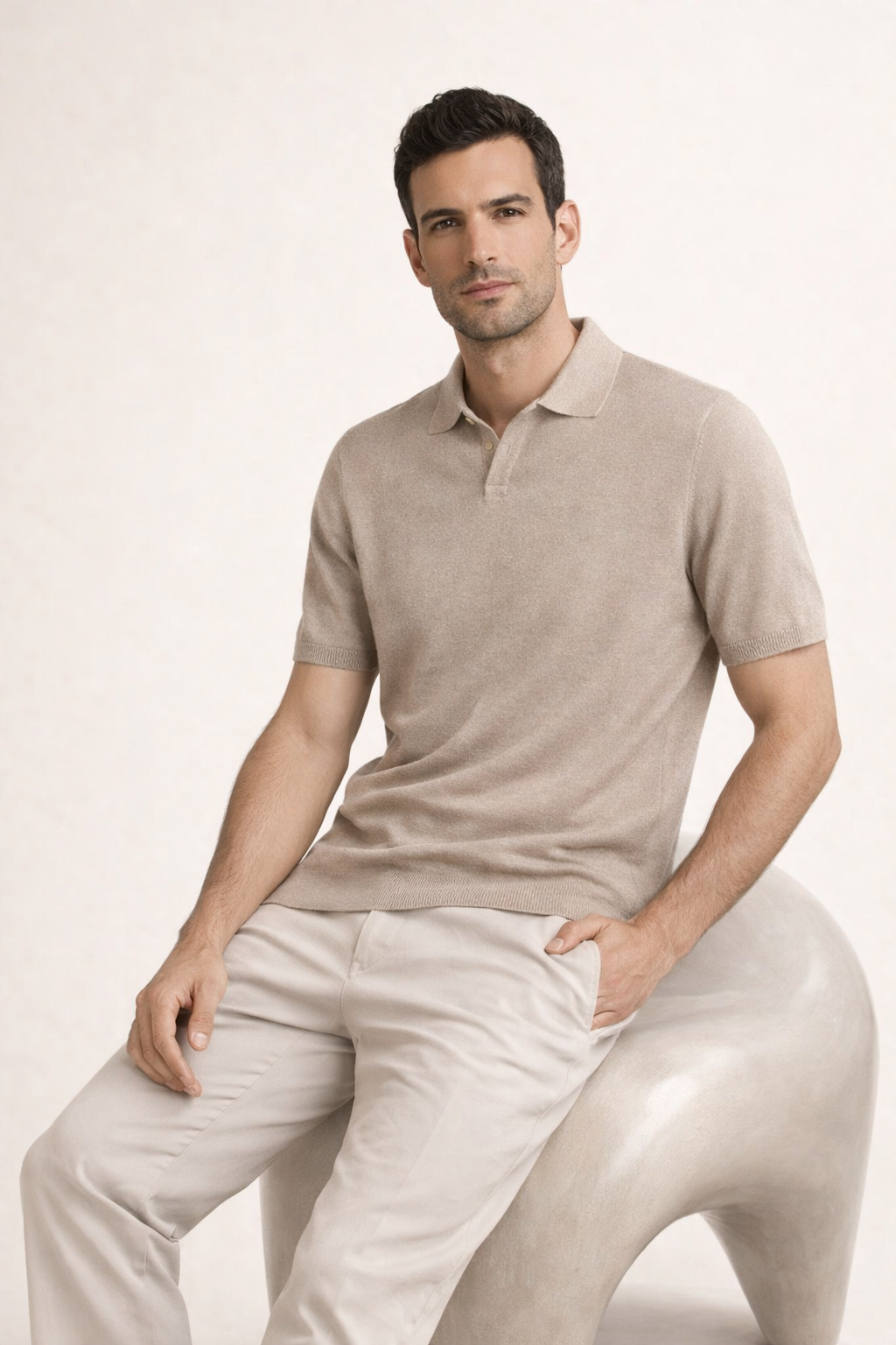 Klassisches Poloshirt ohne Knöpfe – Taupe