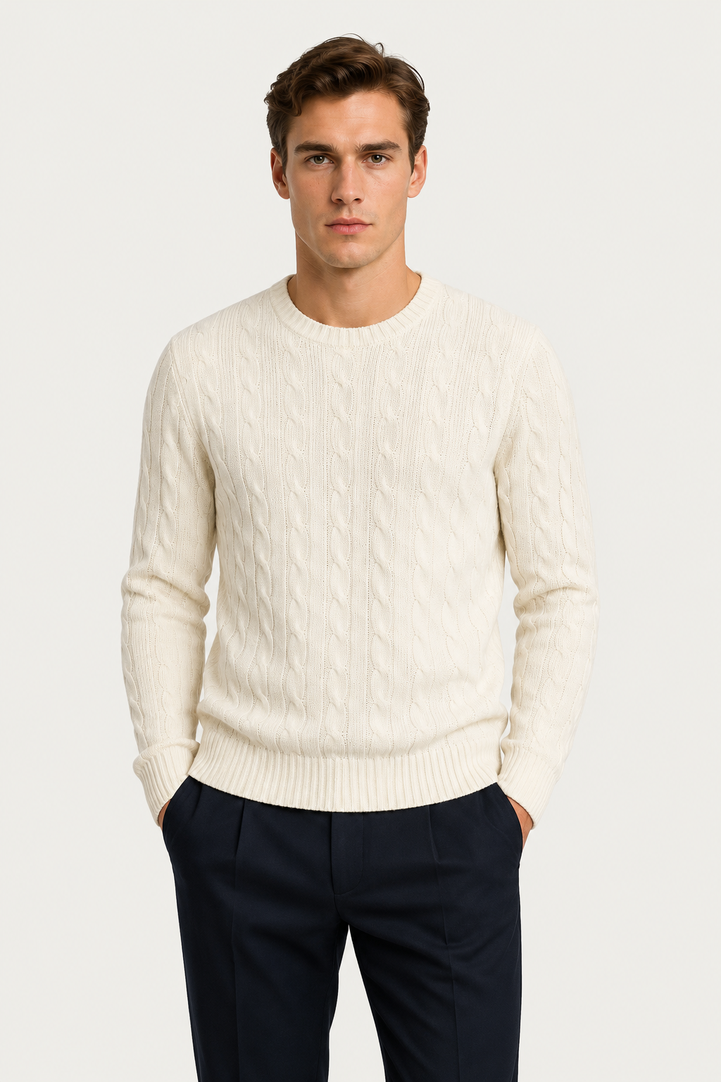 Zopfpullover in Cremefarbe