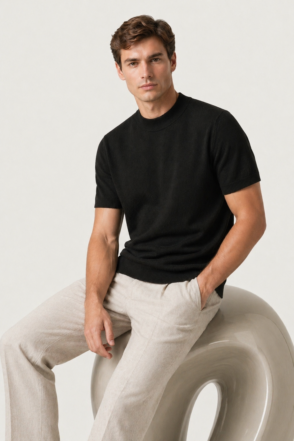 Azure Strick-T-Shirt Schwarz