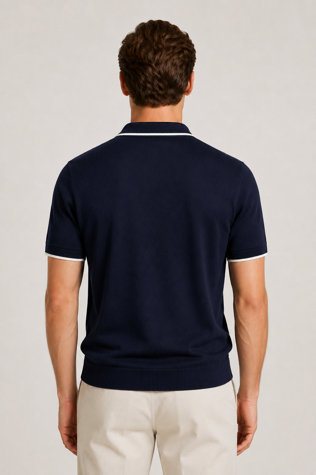 Gestreiftes Poloshirt ohne Knöpfe Navy