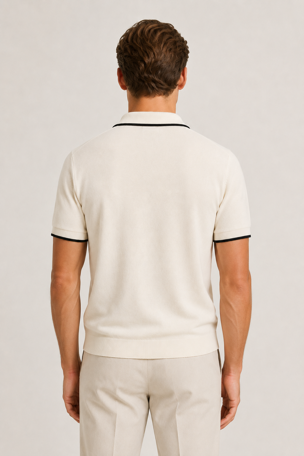 Gestreiftes Poloshirt ohne Knöpfe Elfenbein