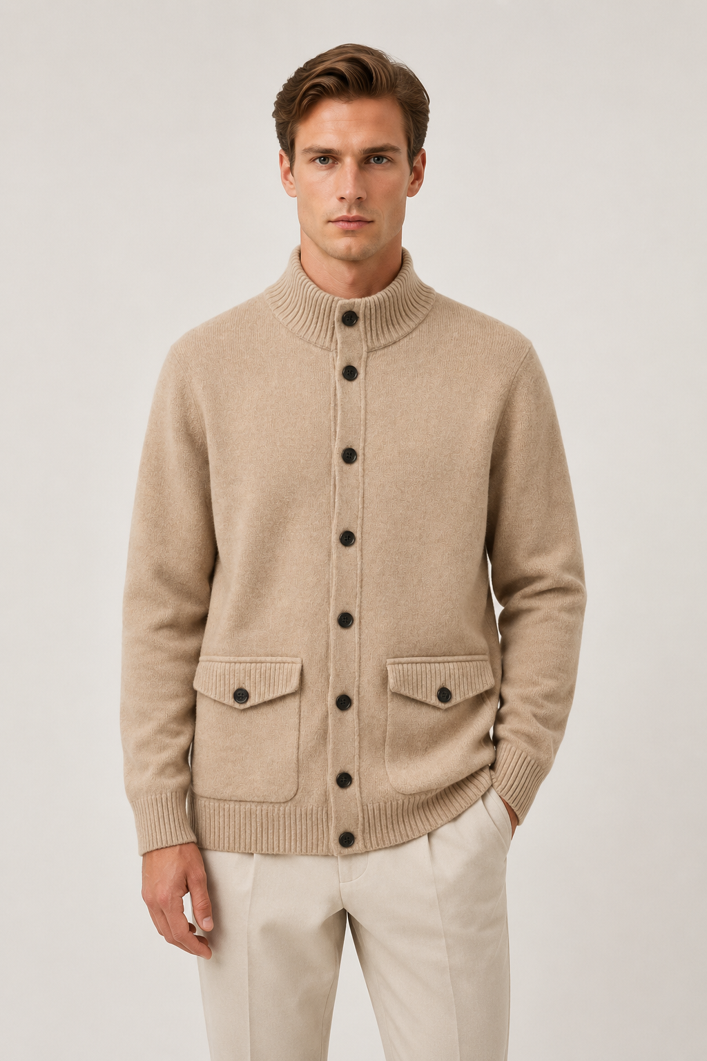 Strickjacke mit Knöpfen, Sandfarben