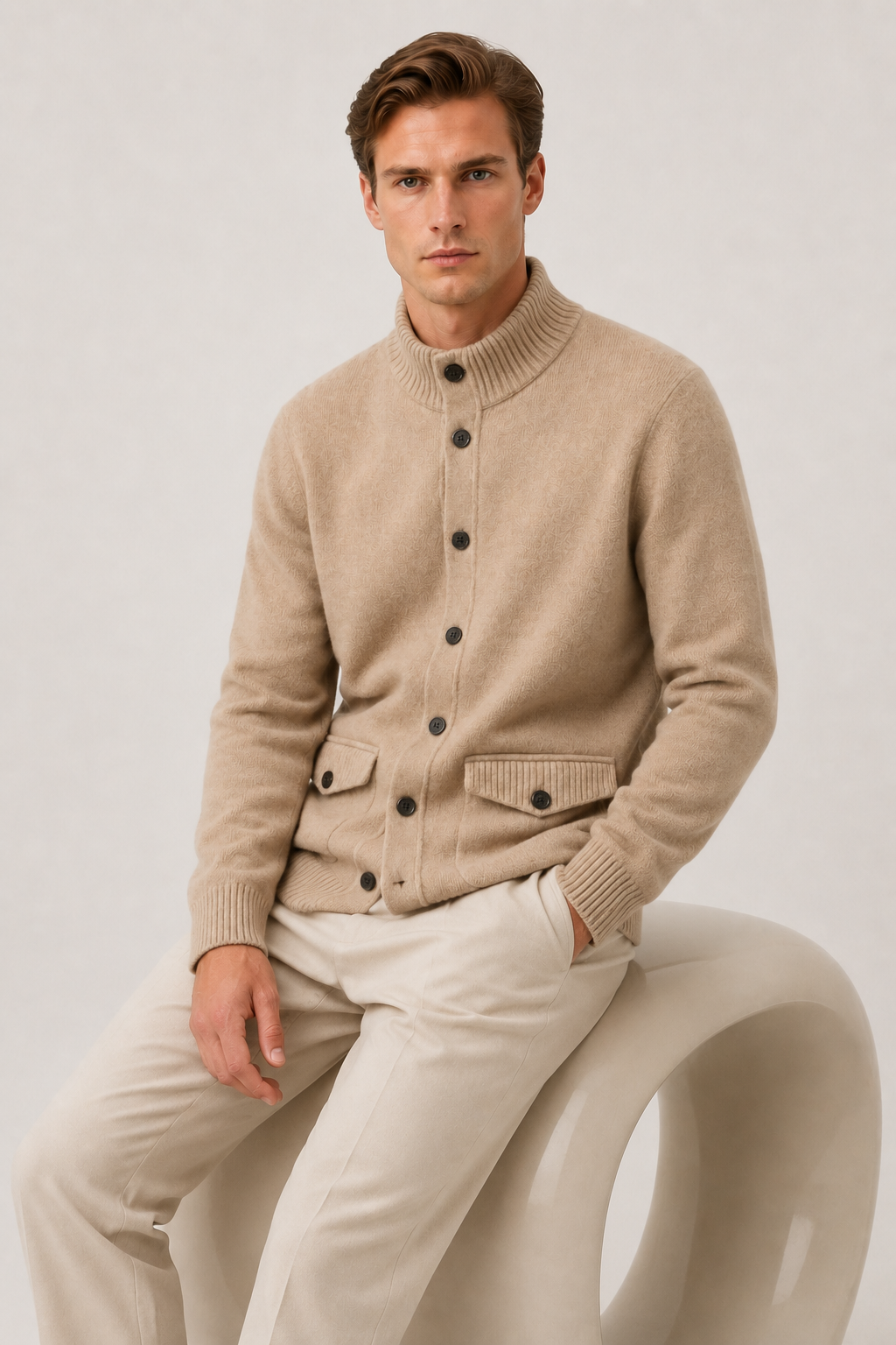 Strickjacke mit Knöpfen, Sandfarben