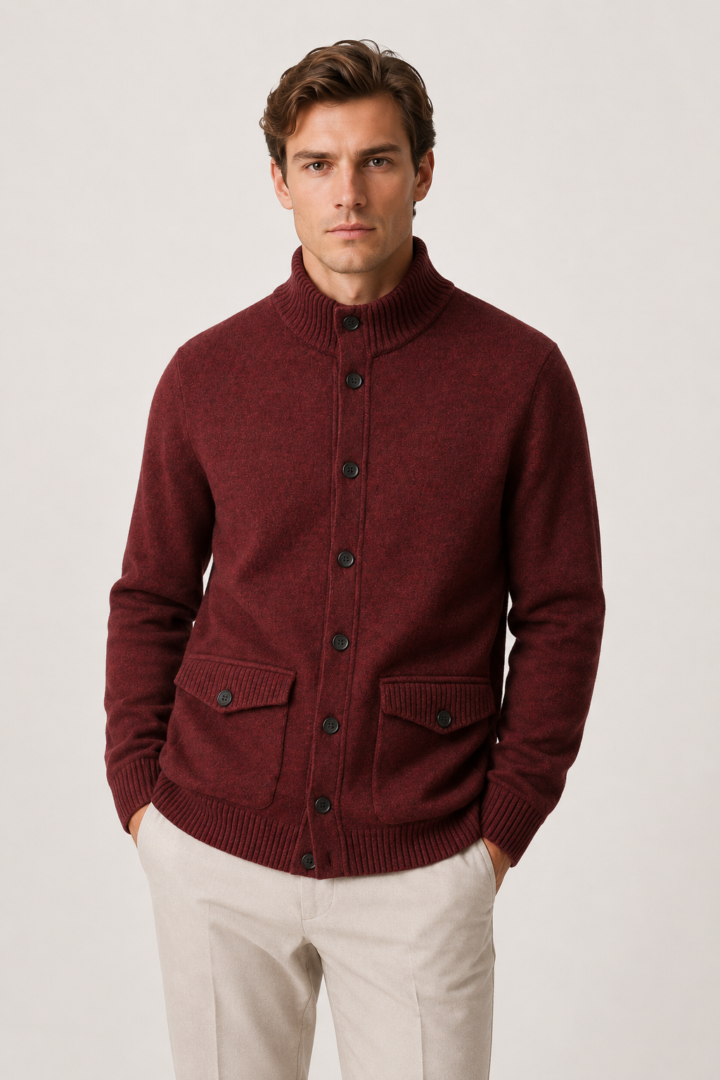 Strick-Knopf-Cardigan Bordeaux