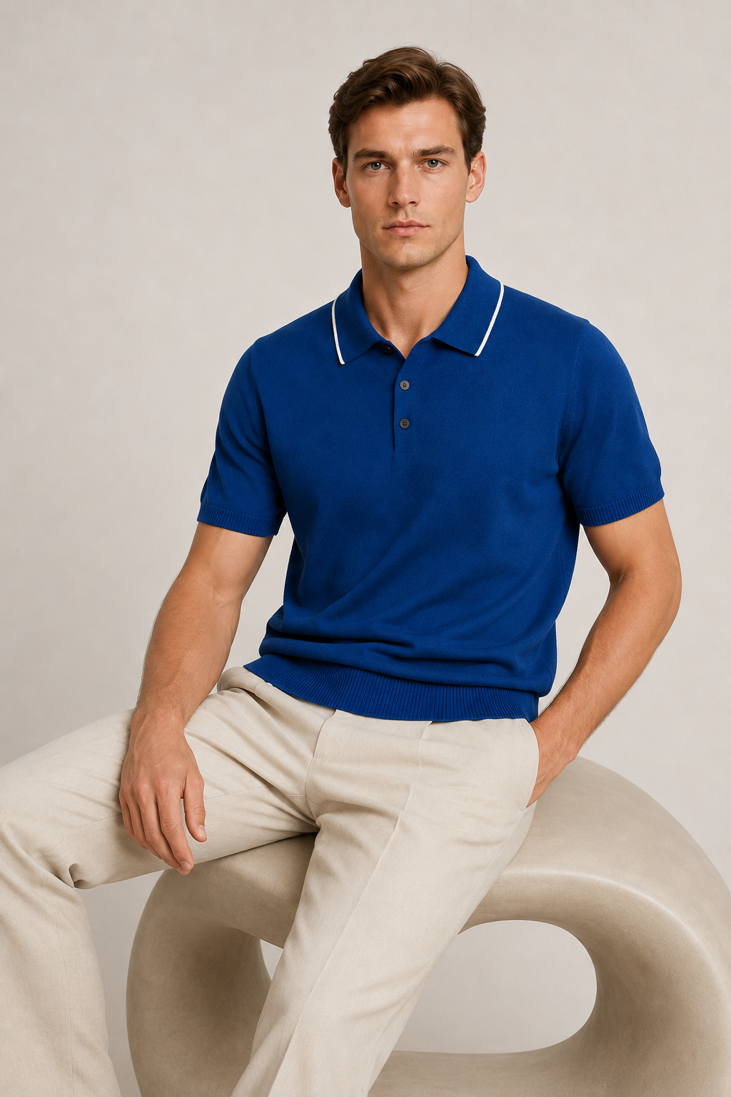 Feines gestreiftes Strickpolo Dunkelblau