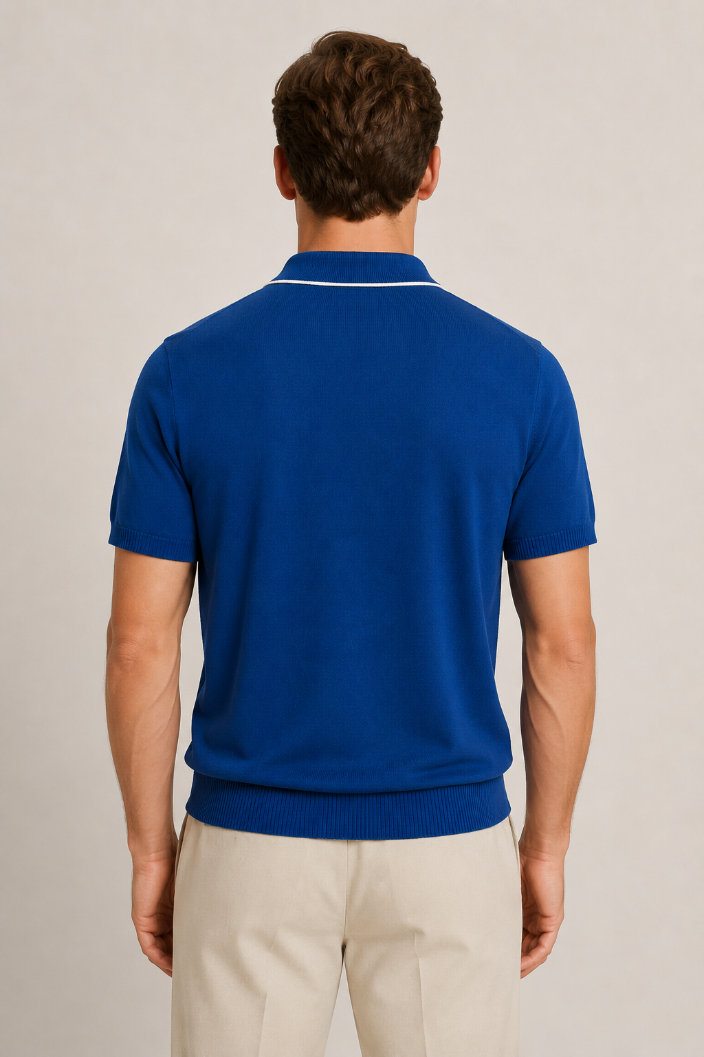 Feines gestreiftes Strickpolo Dunkelblau