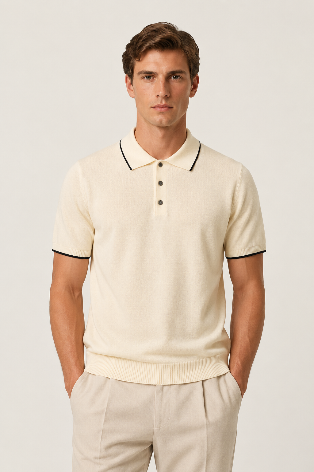 Feingestricktes Polohemd Beige