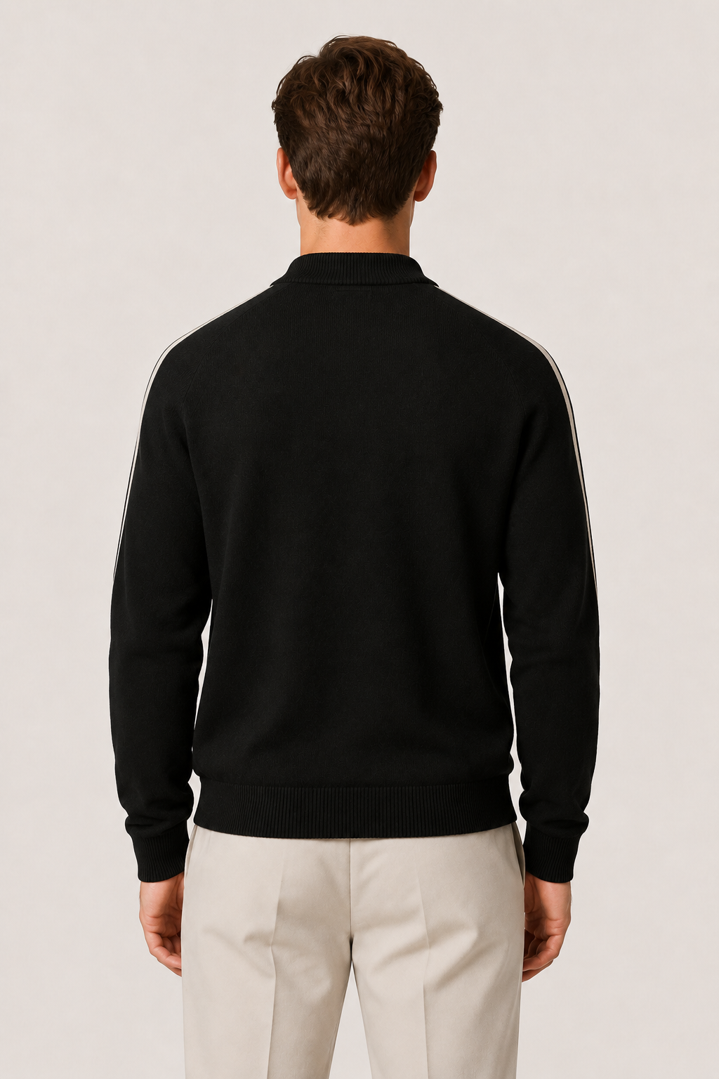 Rippkragen-Strickjacke mit Reißverschluss, Schwarz