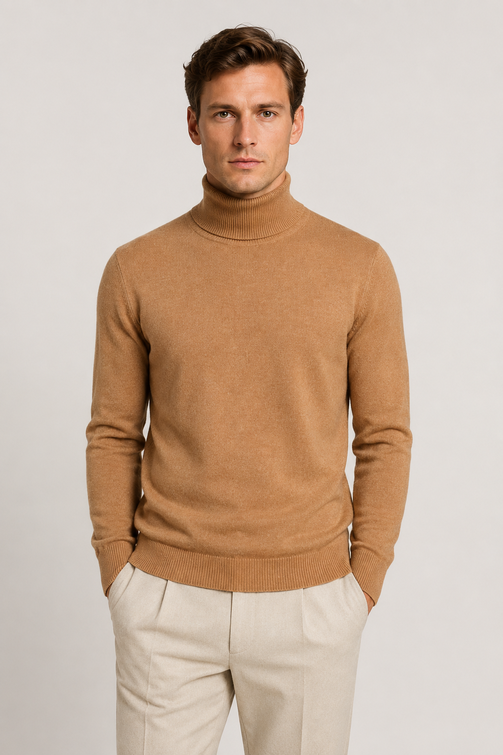 Zeitloser Rollkragenpullover Kamel