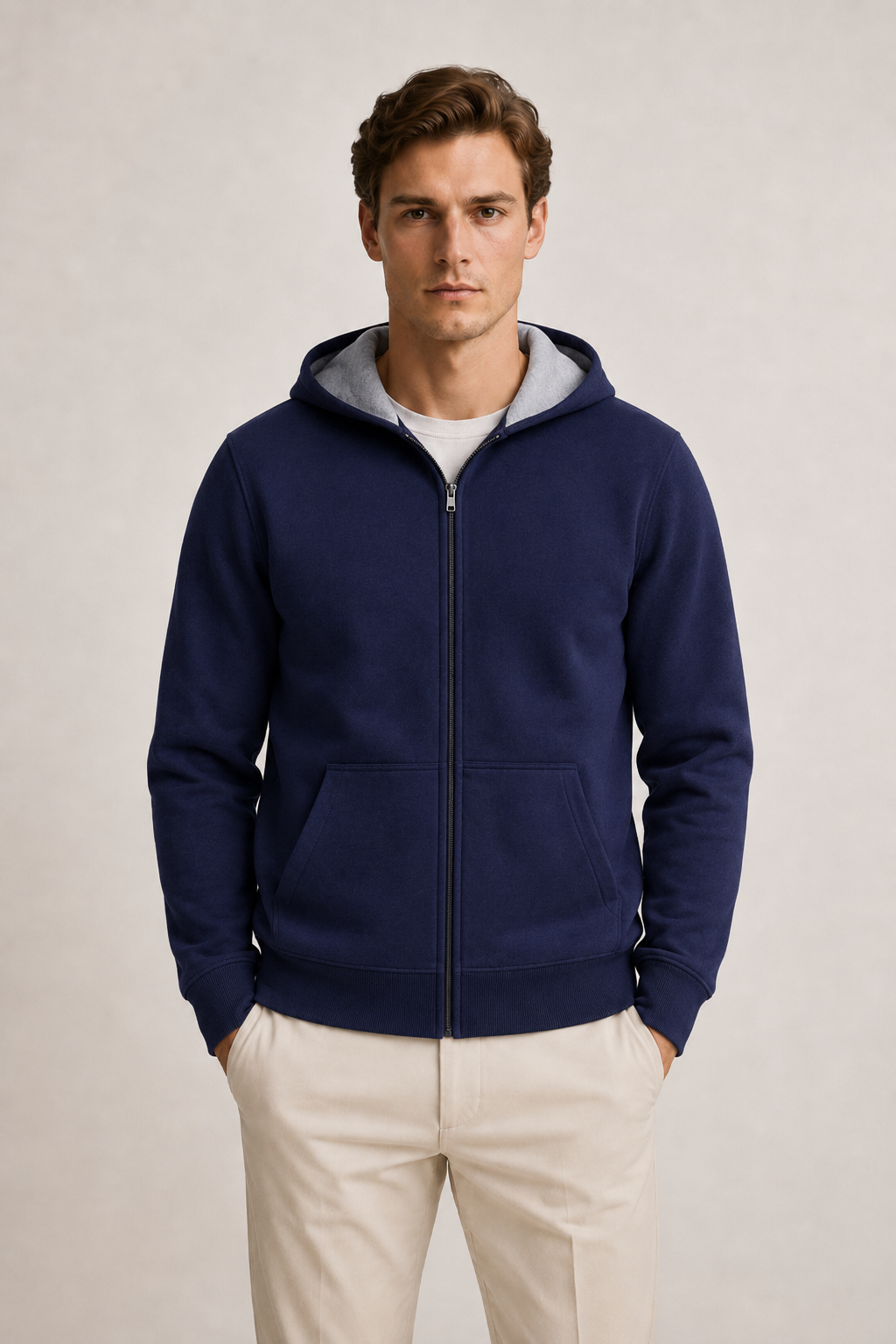 Wende-Strickjacke mit Kapuze Grau & Blau