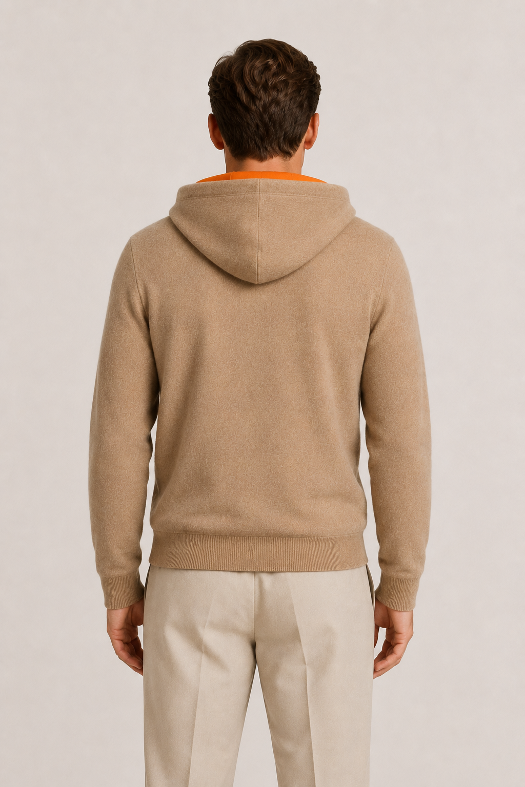 Wendbarer Kapuzenstrickjacke mit Reißverschluss Beige & Orange
