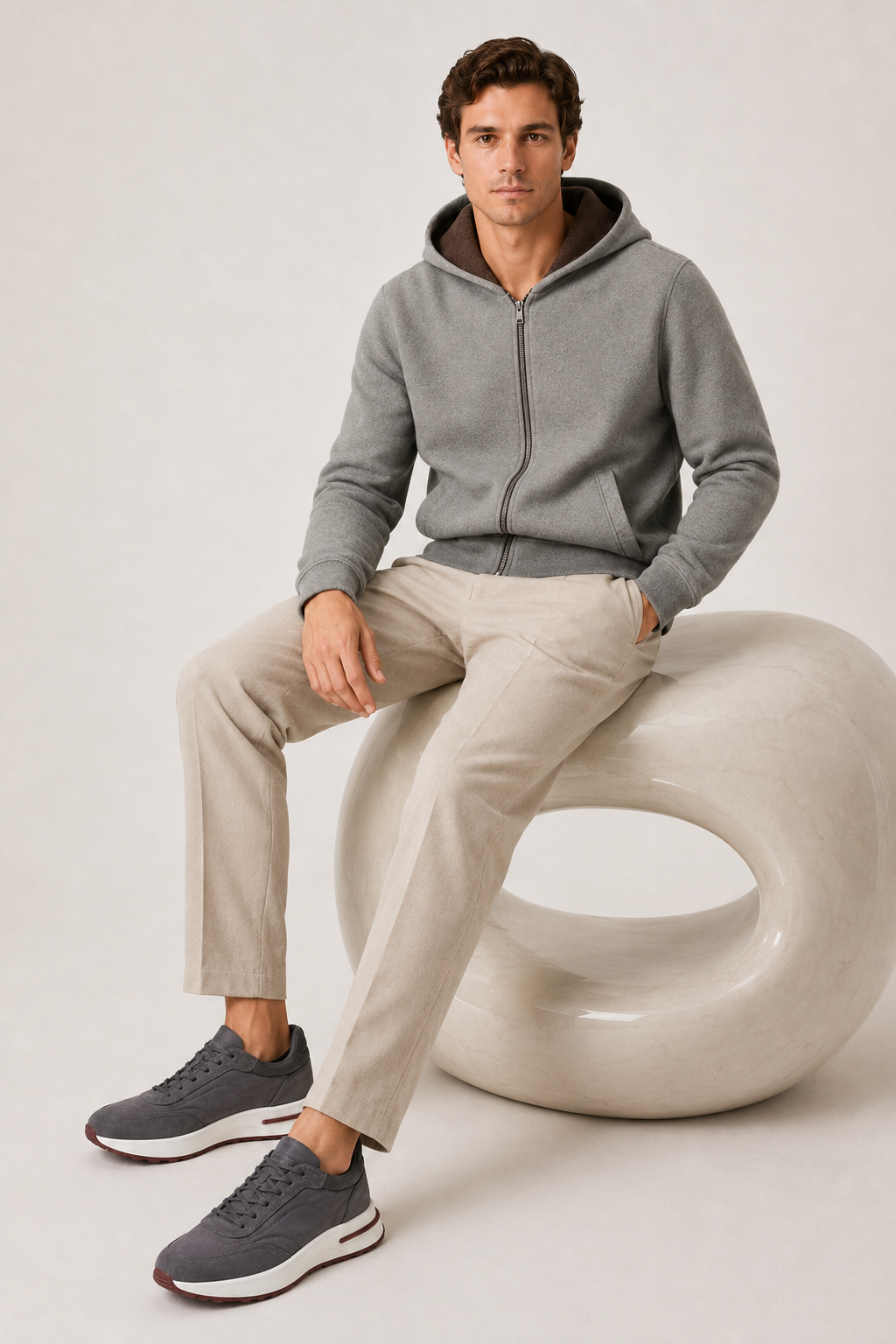 Wende-Strickjacke mit Kapuze Braun & Grau