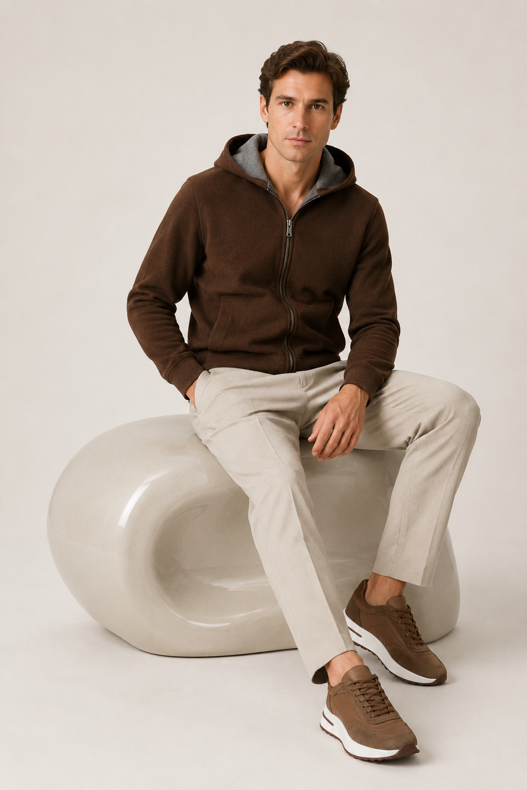 Wende-Strickjacke mit Kapuze Braun & Grau