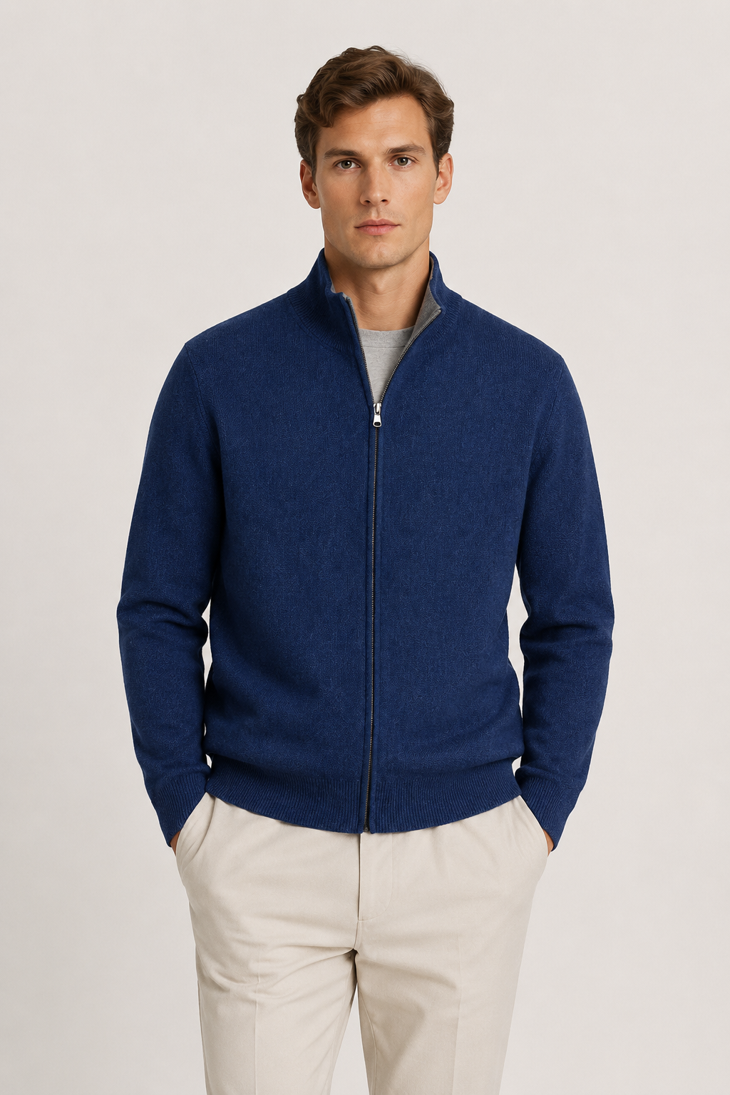 Wende-Strickjacke mit Reißverschluss Marine & Grau