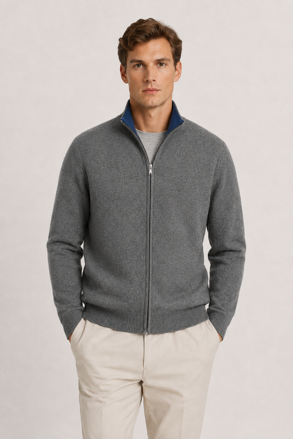 Wende-Strickjacke mit Reißverschluss Marine & Grau
