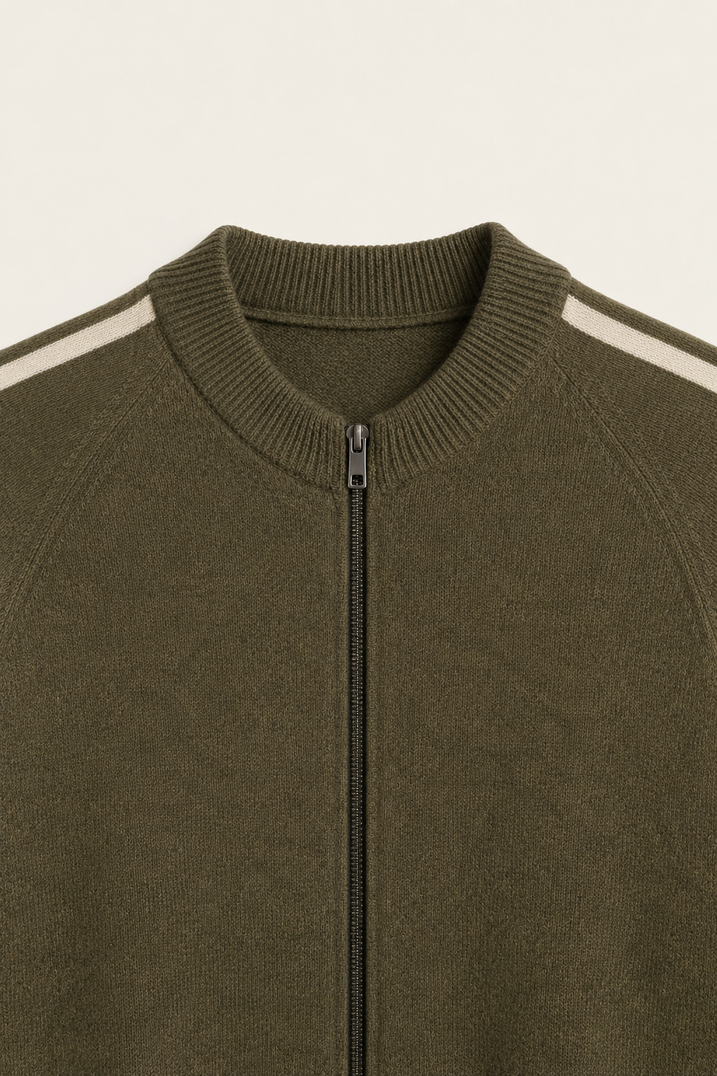 Rippkragen-Strickjacke mit Reißverschluss, Oliv