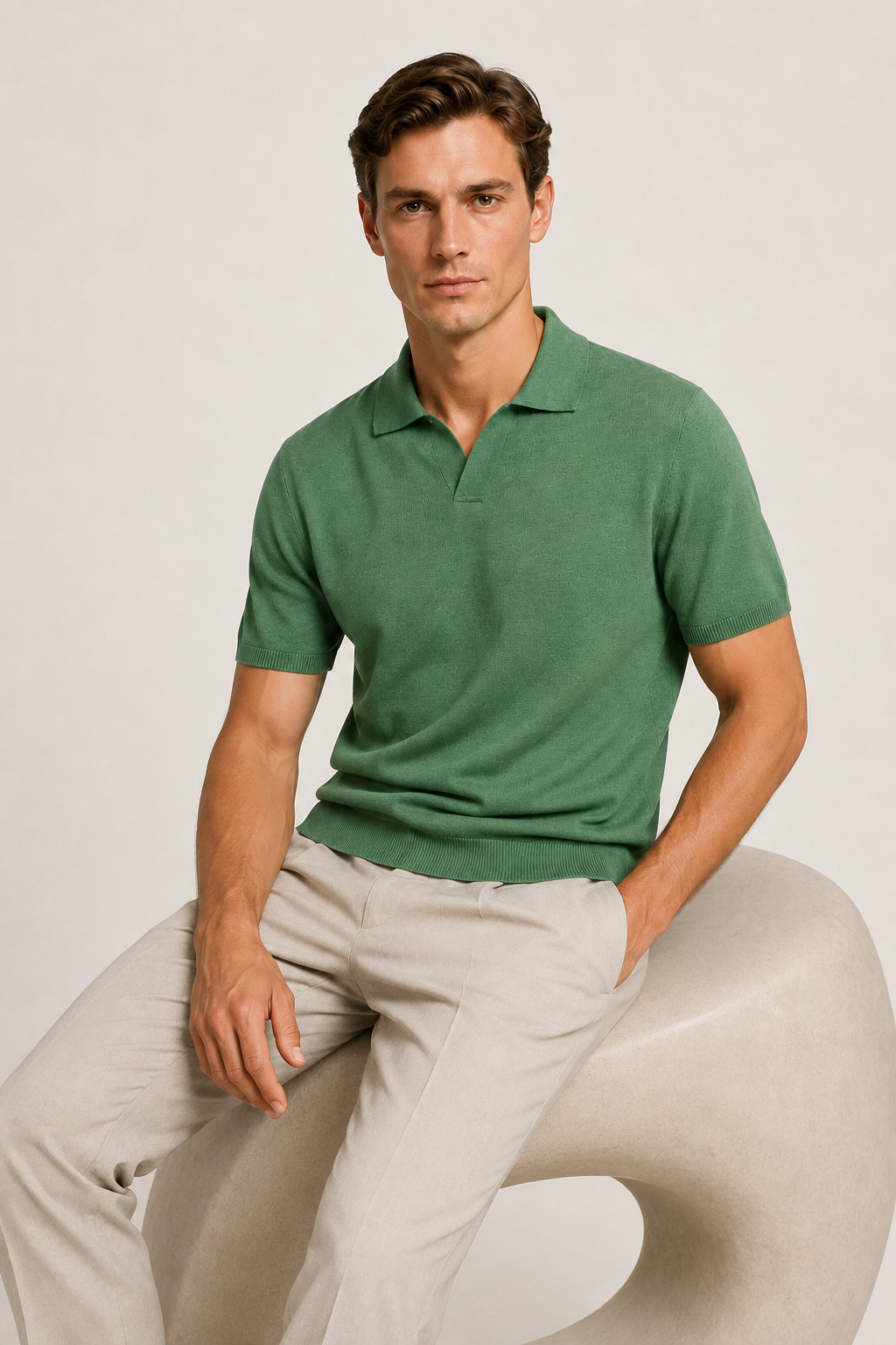 Klassisches Poloshirt ohne Knöpfe – Grün