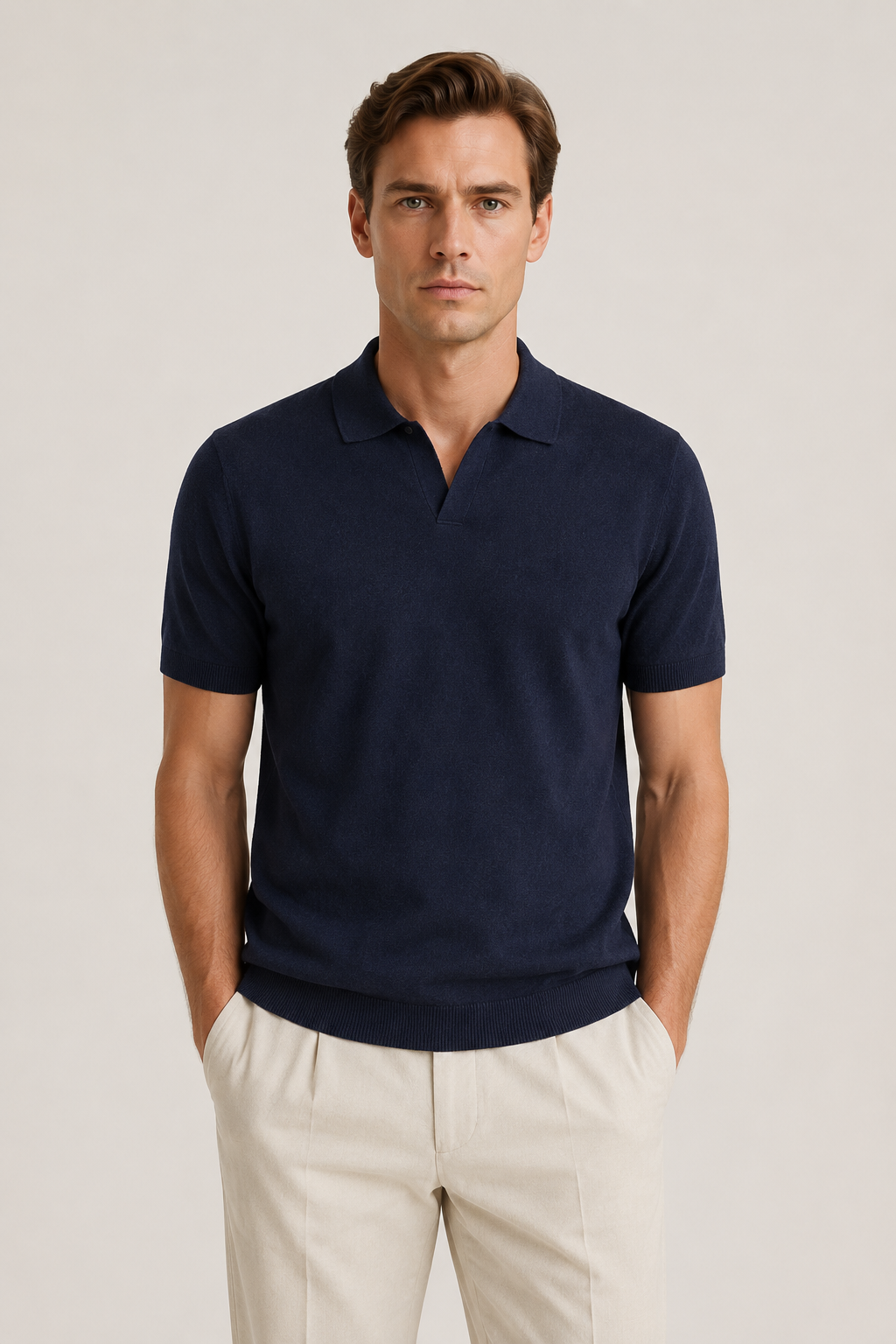 Klassisches Poloshirt ohne Knöpfe – Marineblau