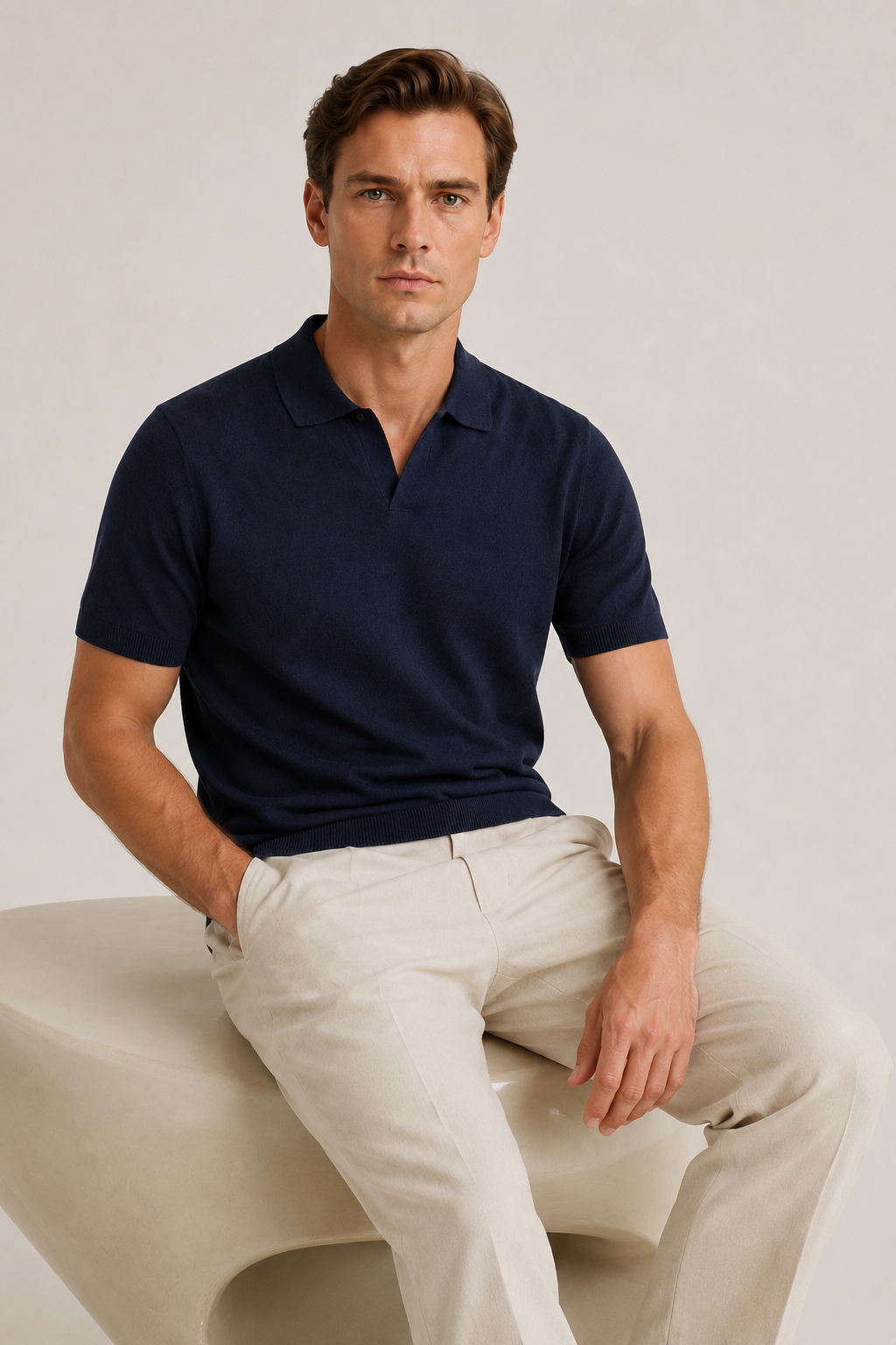 Klassisches Poloshirt ohne Knöpfe – Marineblau
