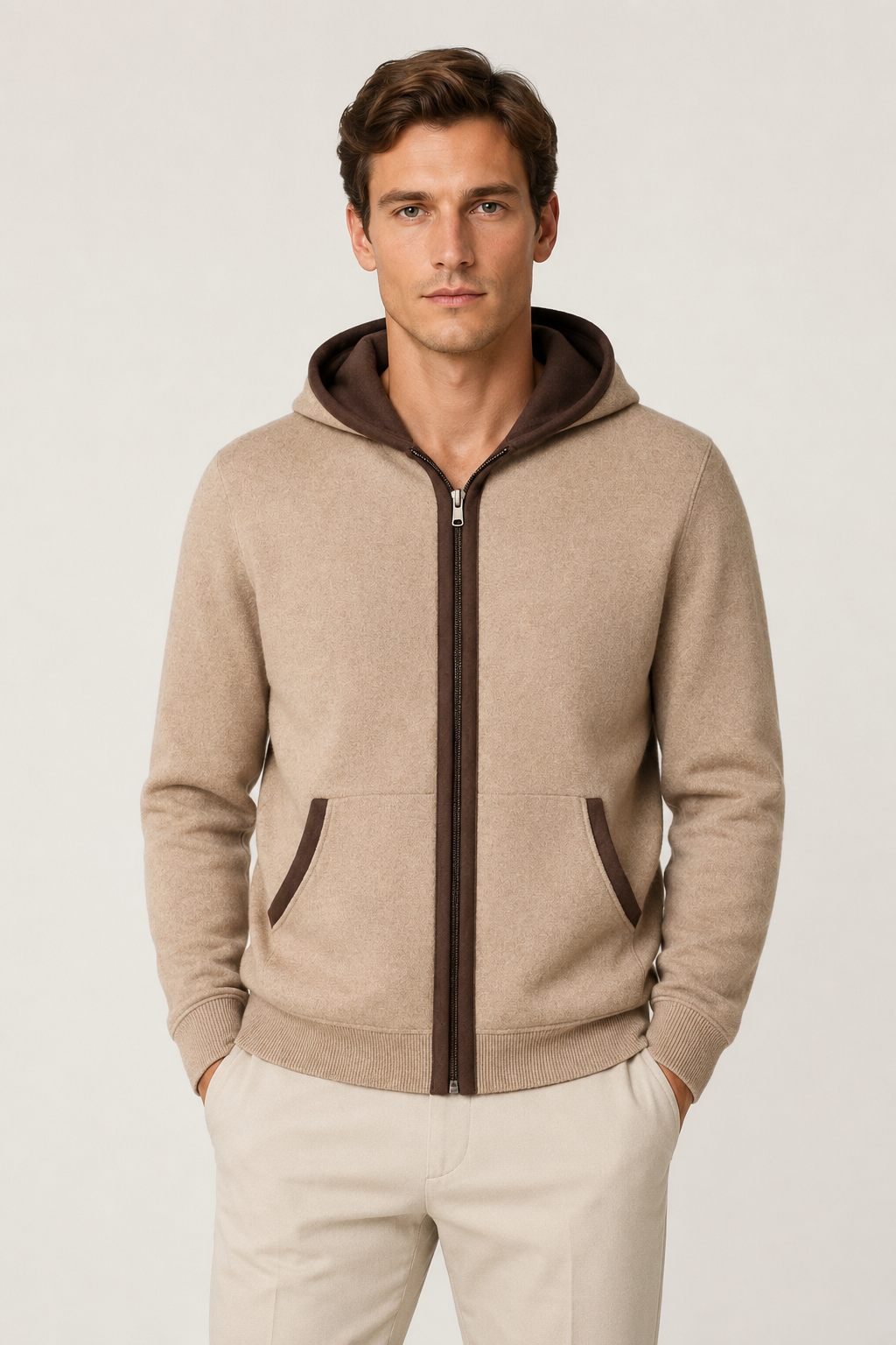 Kapuzenstrickjacke Braun / Dunkelbraun