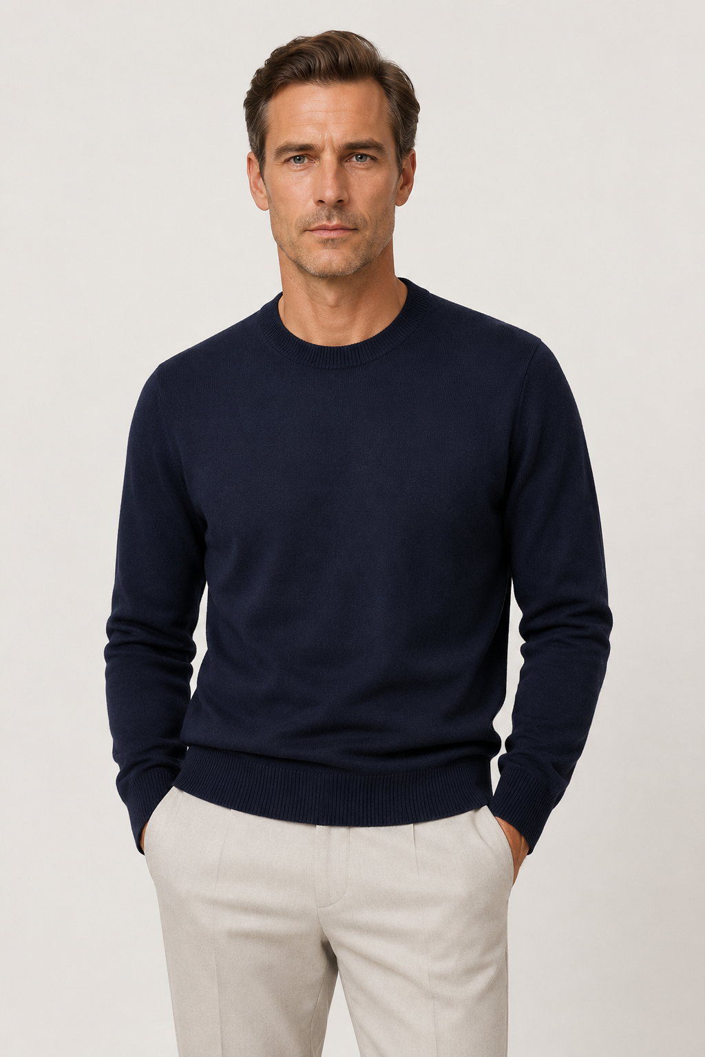 Fine Wool Crewneck Navy Blue