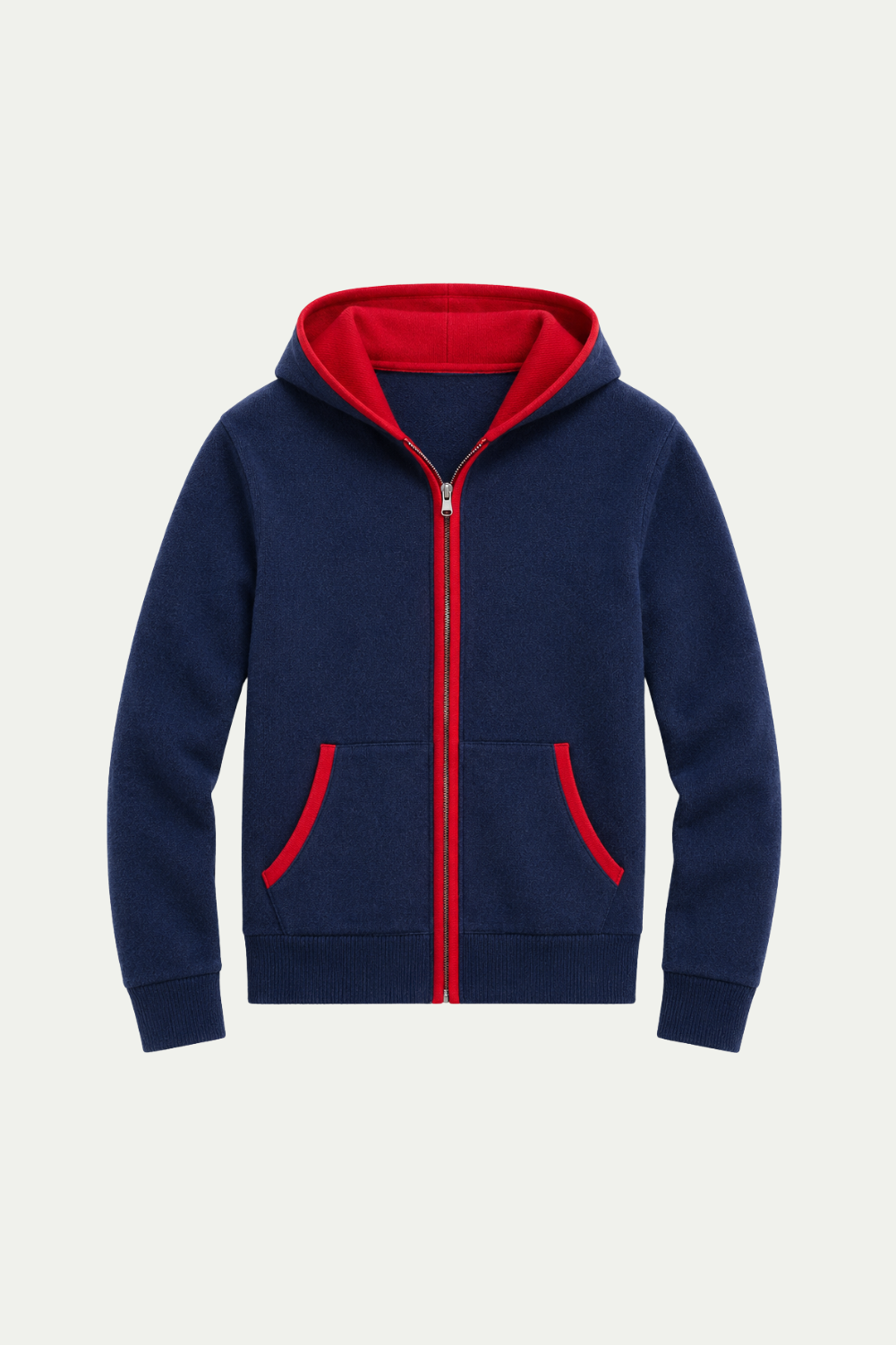 Kapuzenstrickjacke Marine / Rot