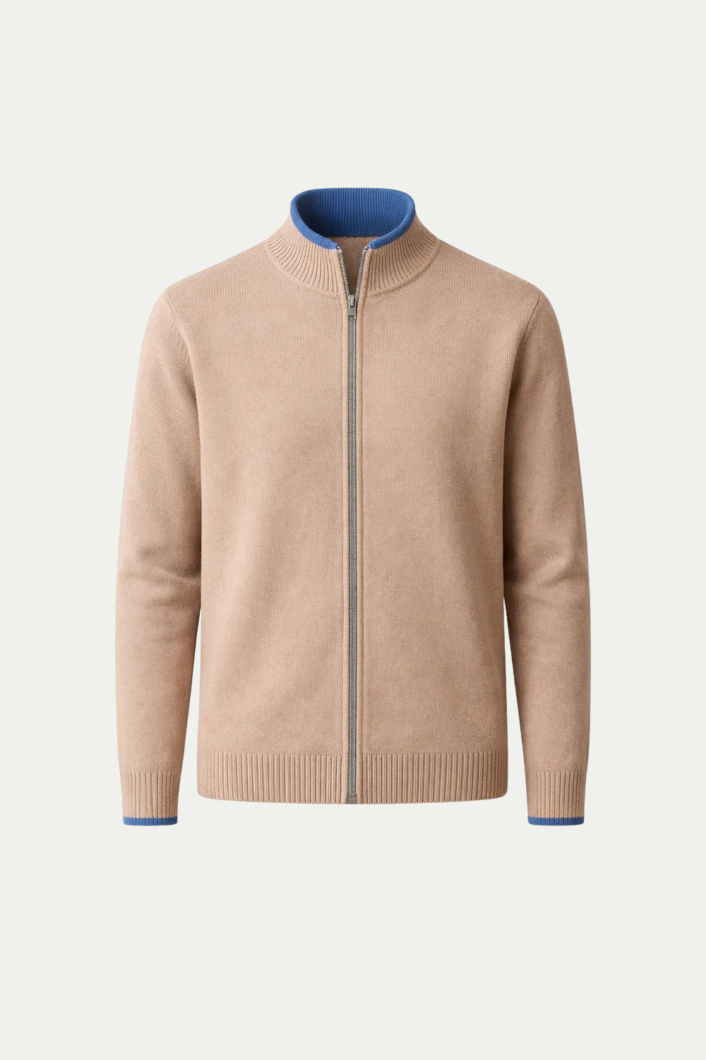 Refined Full Zip Knit Beige / Light Blue