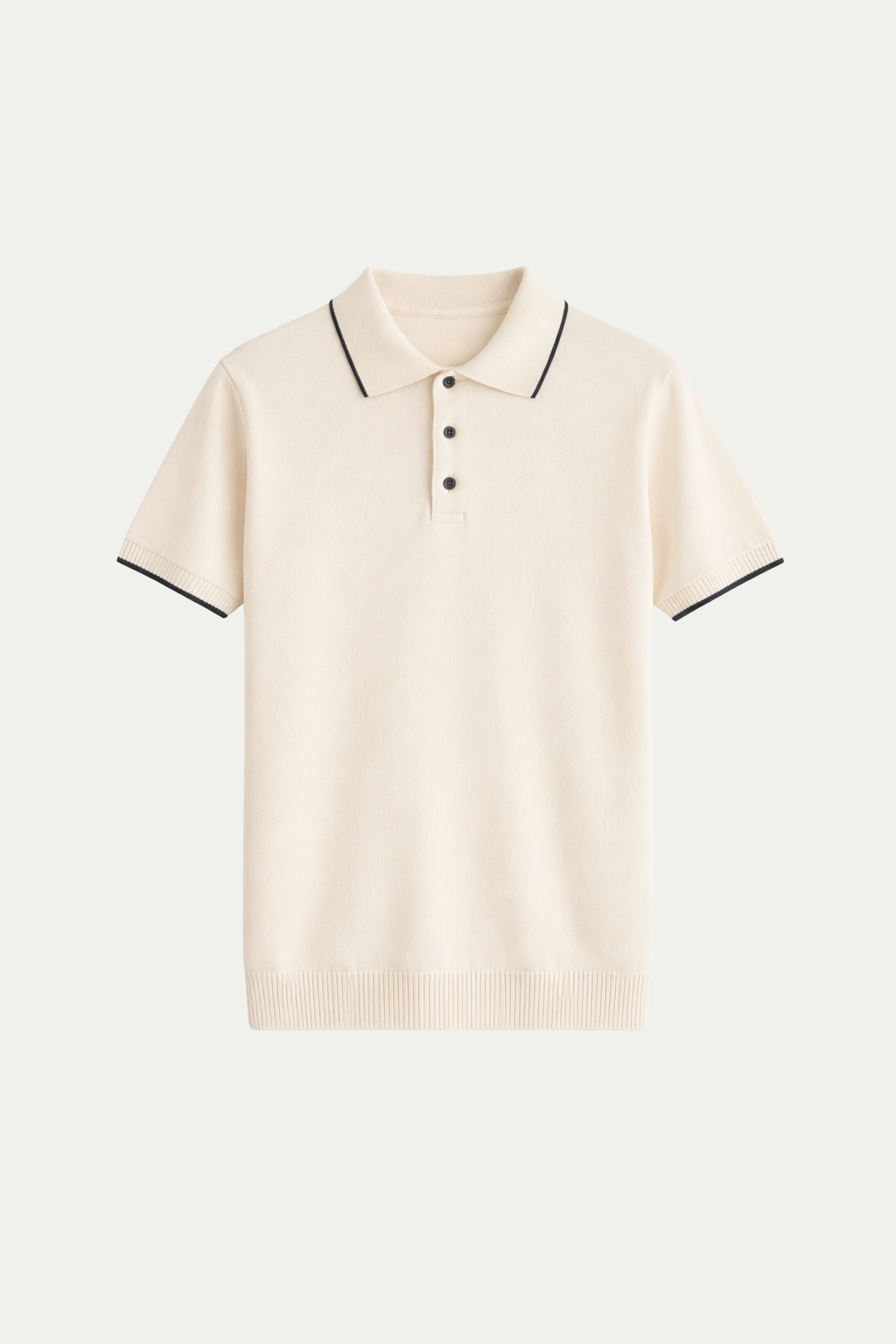 Fine Striped Knit Polo White