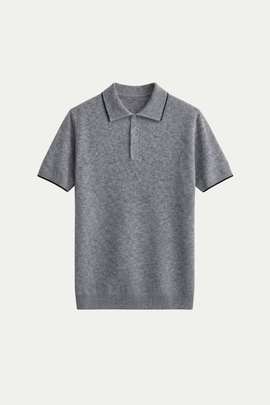 Fine Striped Knit Polo Light Grey