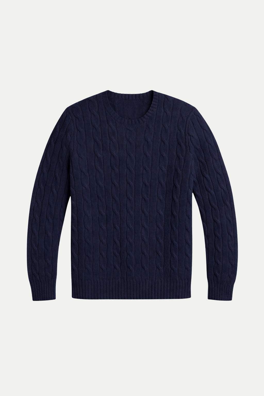 Handgestrickter Zopfmusterpullover Marineblau