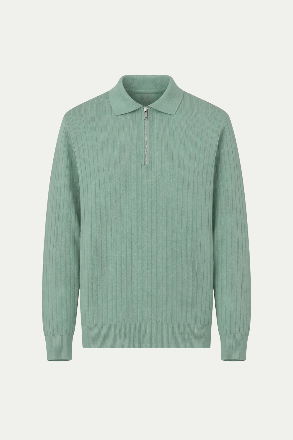 Gerippter Half-Zip Hellgrün