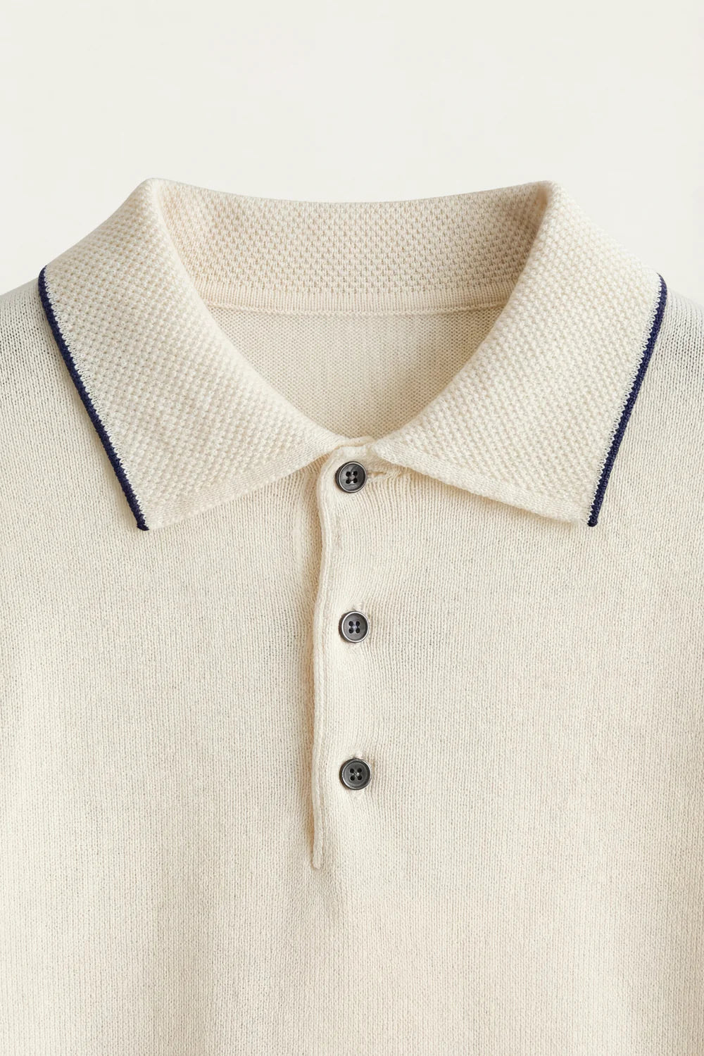 Fine Striped Knit Polo White