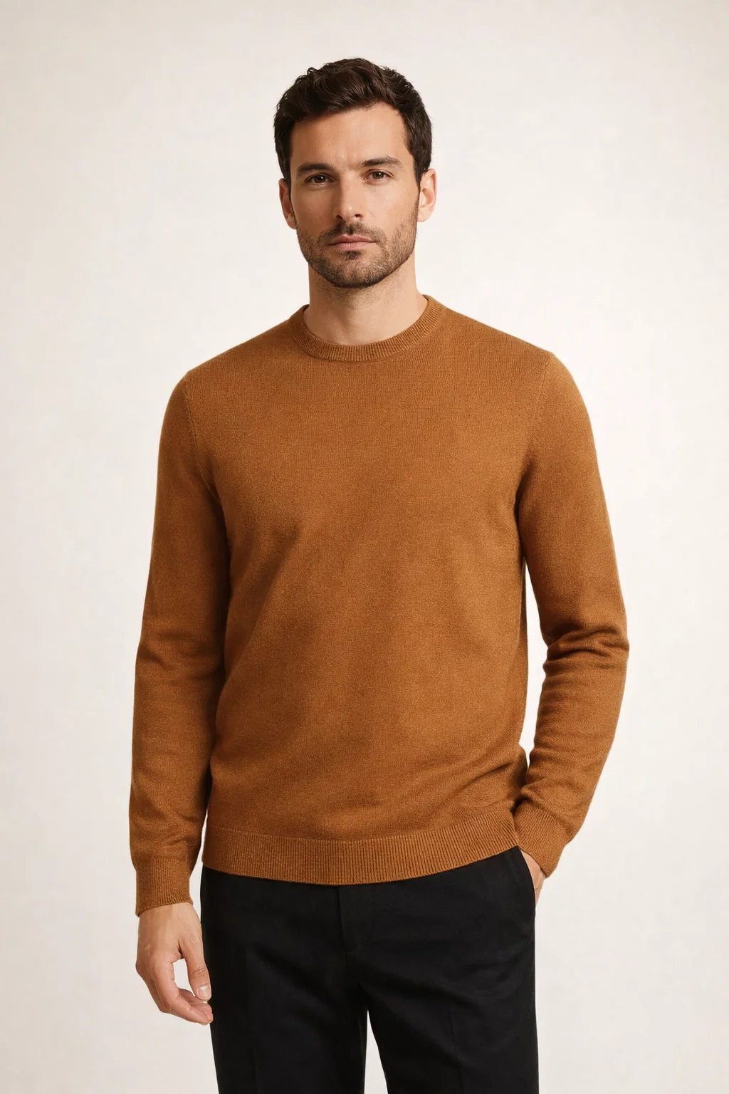 Crewneck aus feiner Wolle, Karamell