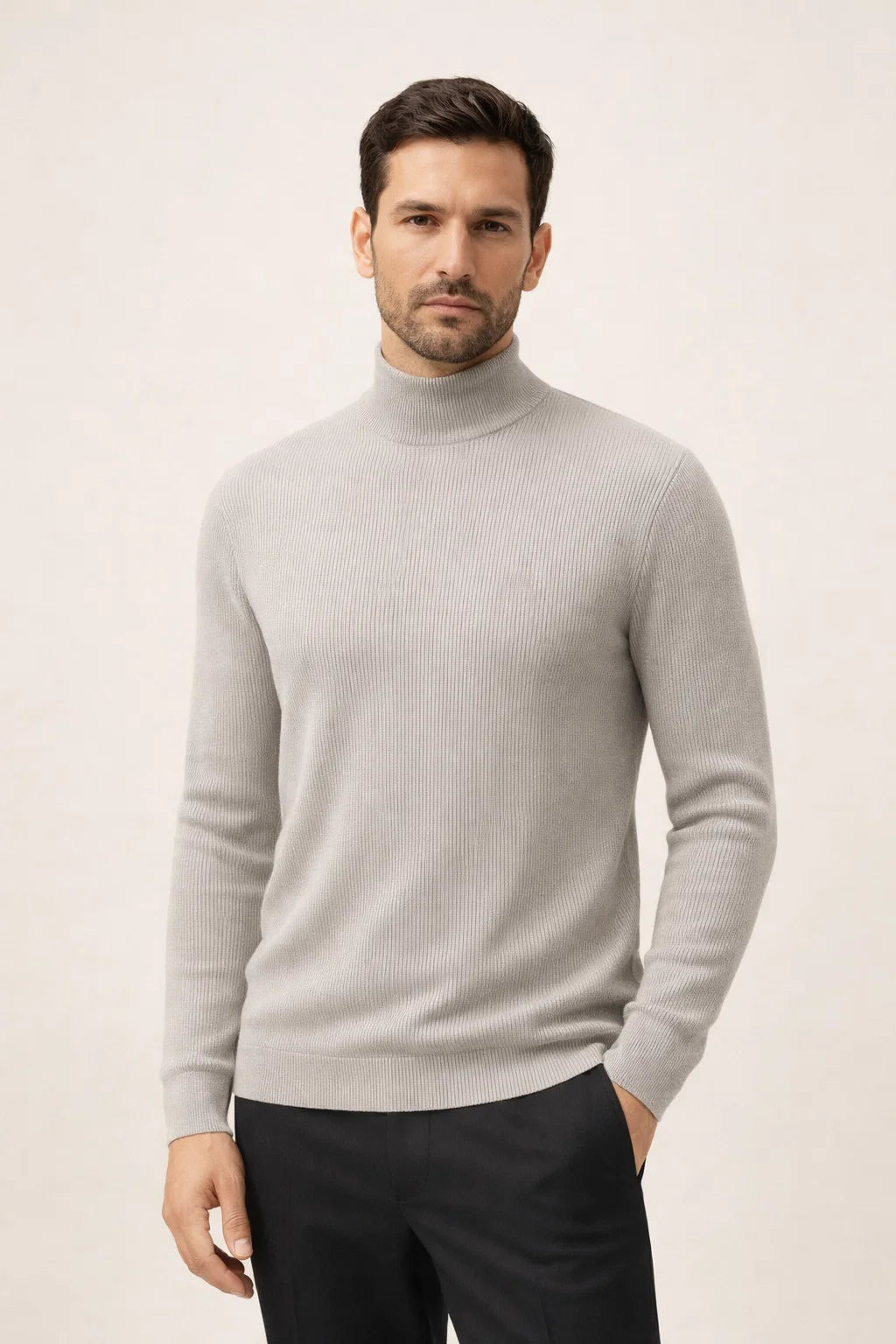 Gerippter Rollkragenpullover Beige