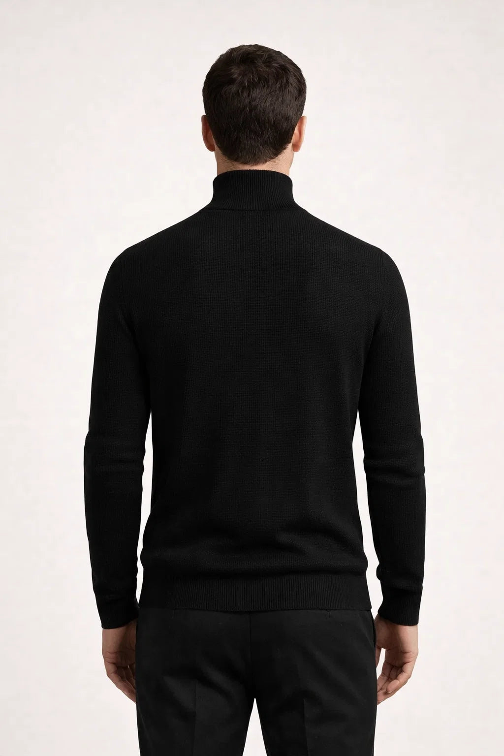 Rippstrick-Rollkragenpullover Schwarz