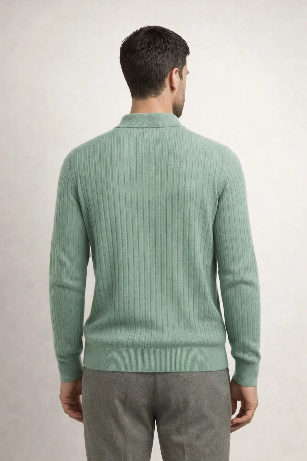 Gerippter Half-Zip Hellgrün