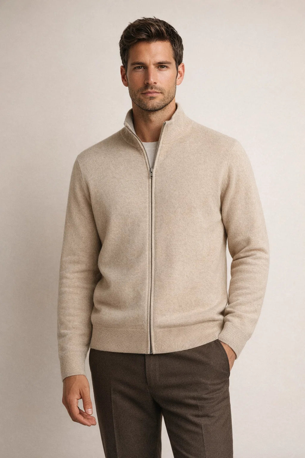 Reversible Zip Knit Beige & Grey