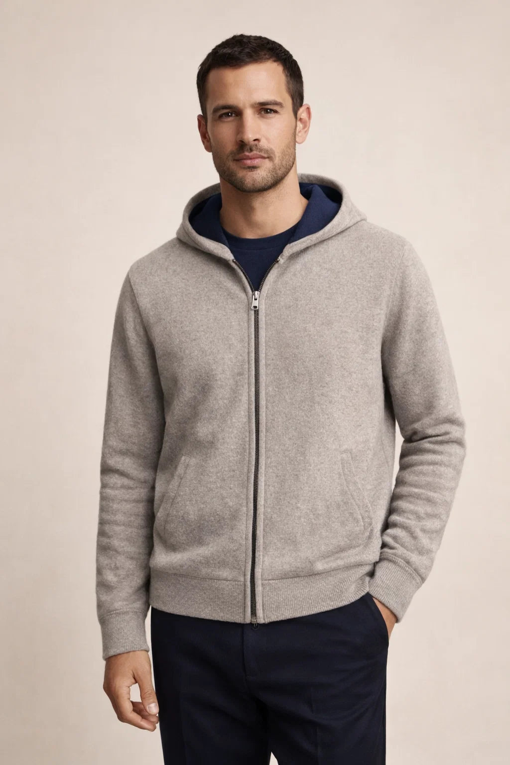 Reversible Hooded Zip Knit Grey & Blue