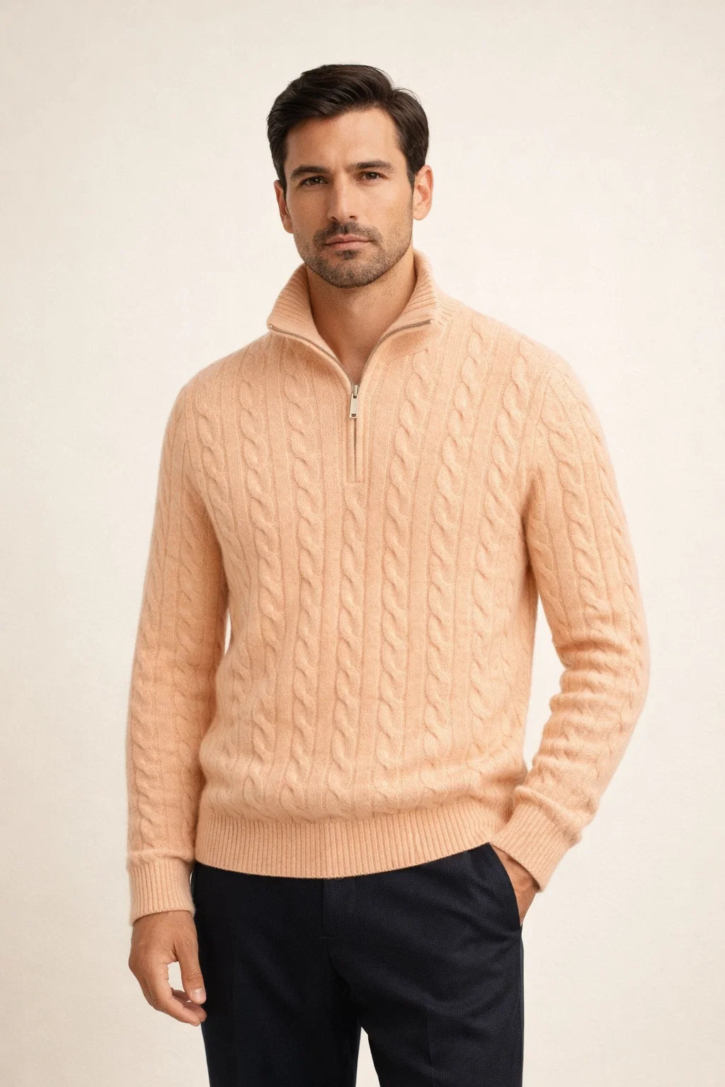Classic Cable Quarter Zip Abricot