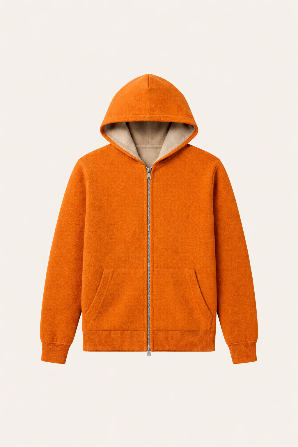 Wendbarer Kapuzenstrickjacke mit Reißverschluss Beige & Orange