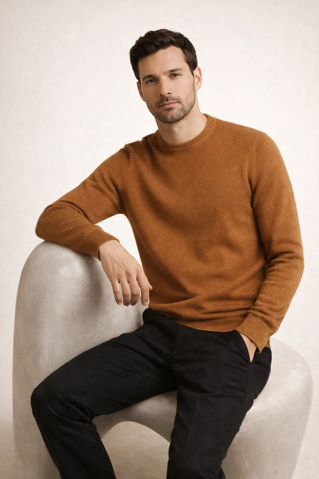 Crewneck aus feiner Wolle, Karamell