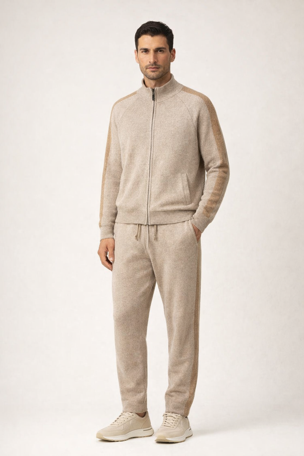 Two-Tone Knit Set Beige