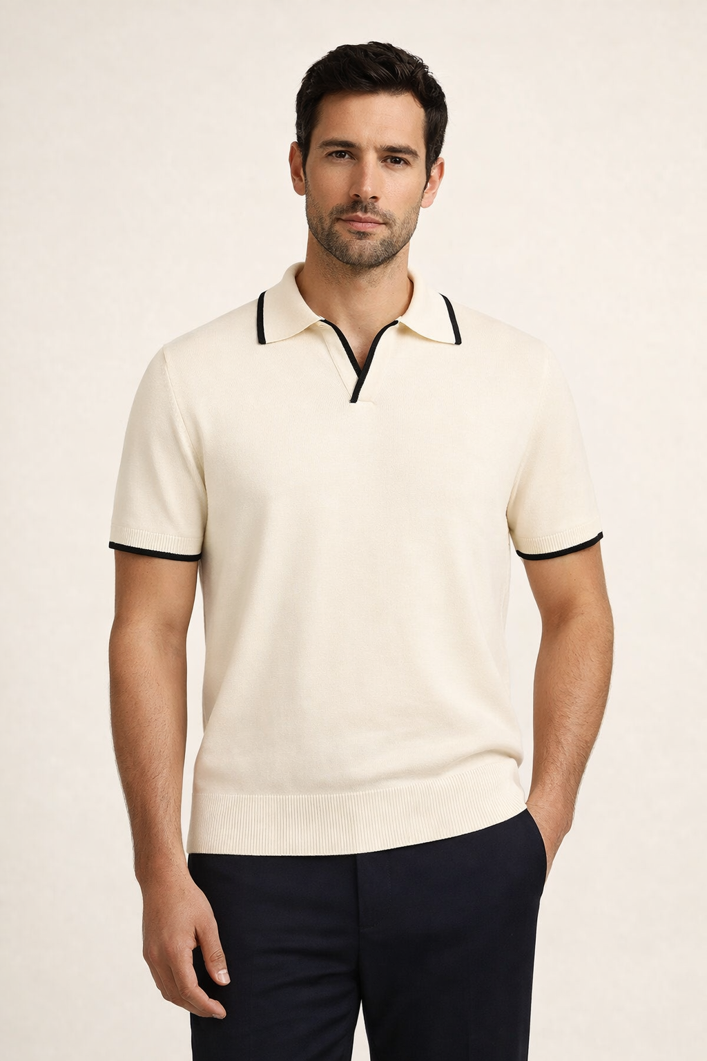 Buttonless Striped Polo Ivory