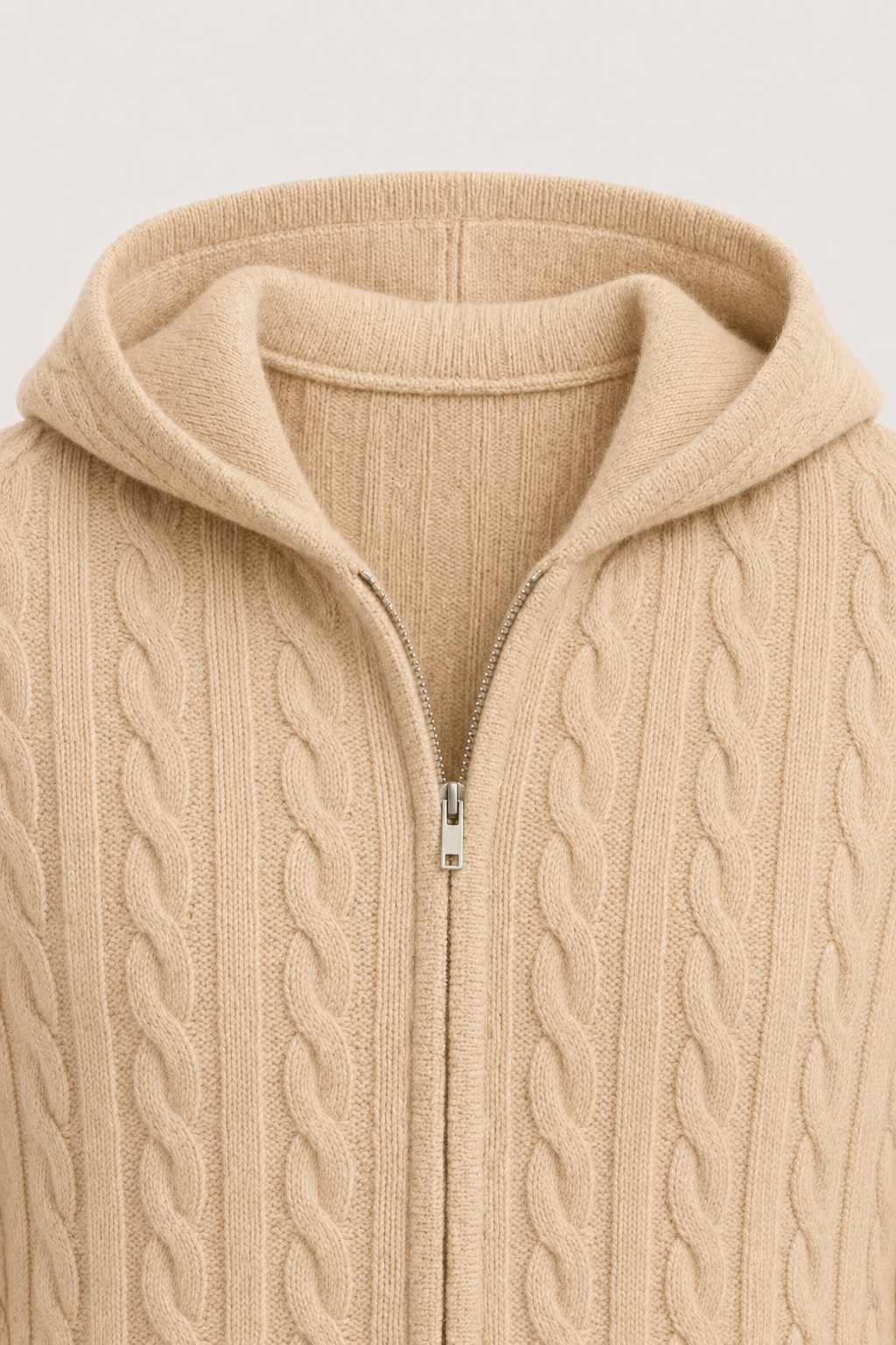 Kapuzenzopfstrick Sandbeige