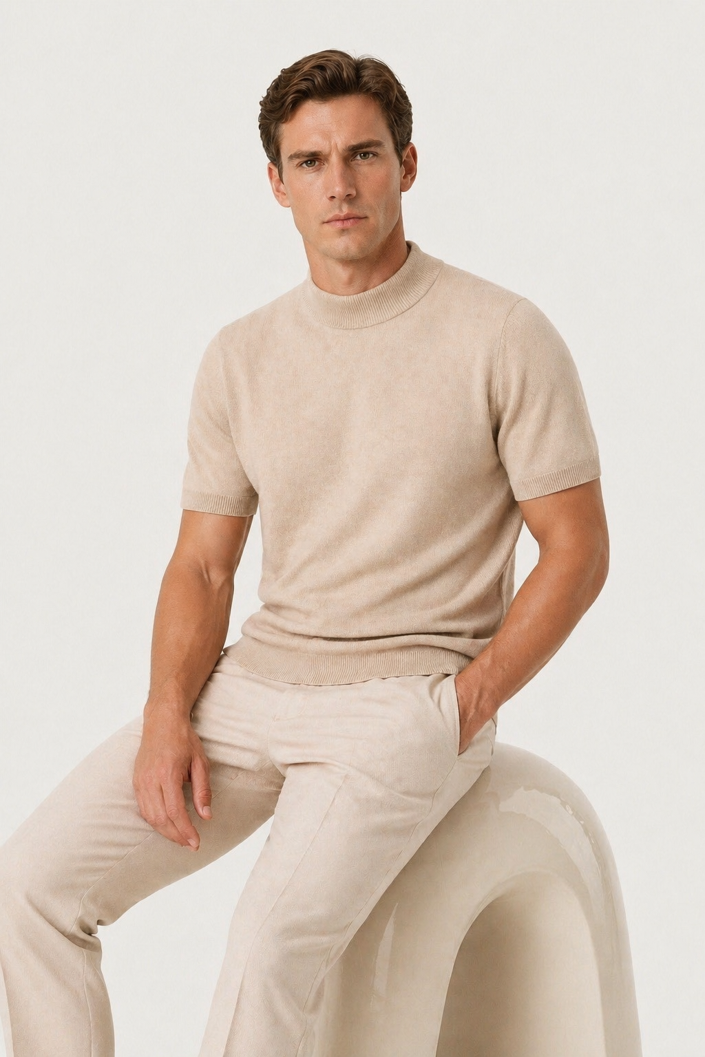Gestricktes T-Shirt Azure Beige