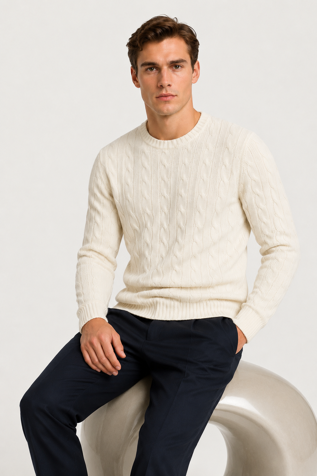 Zopfpullover in Cremefarbe