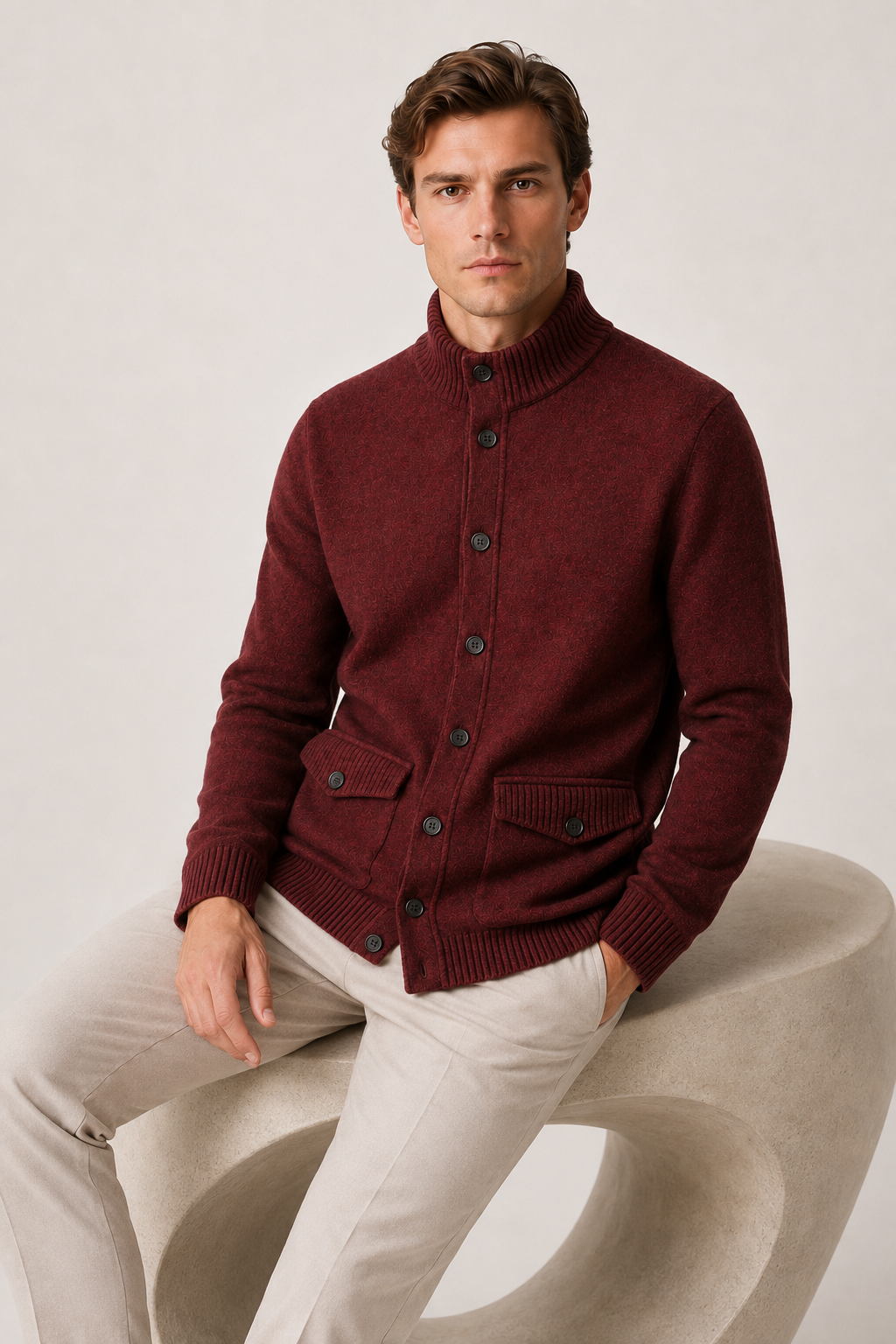 Strick-Knopf-Cardigan Bordeaux
