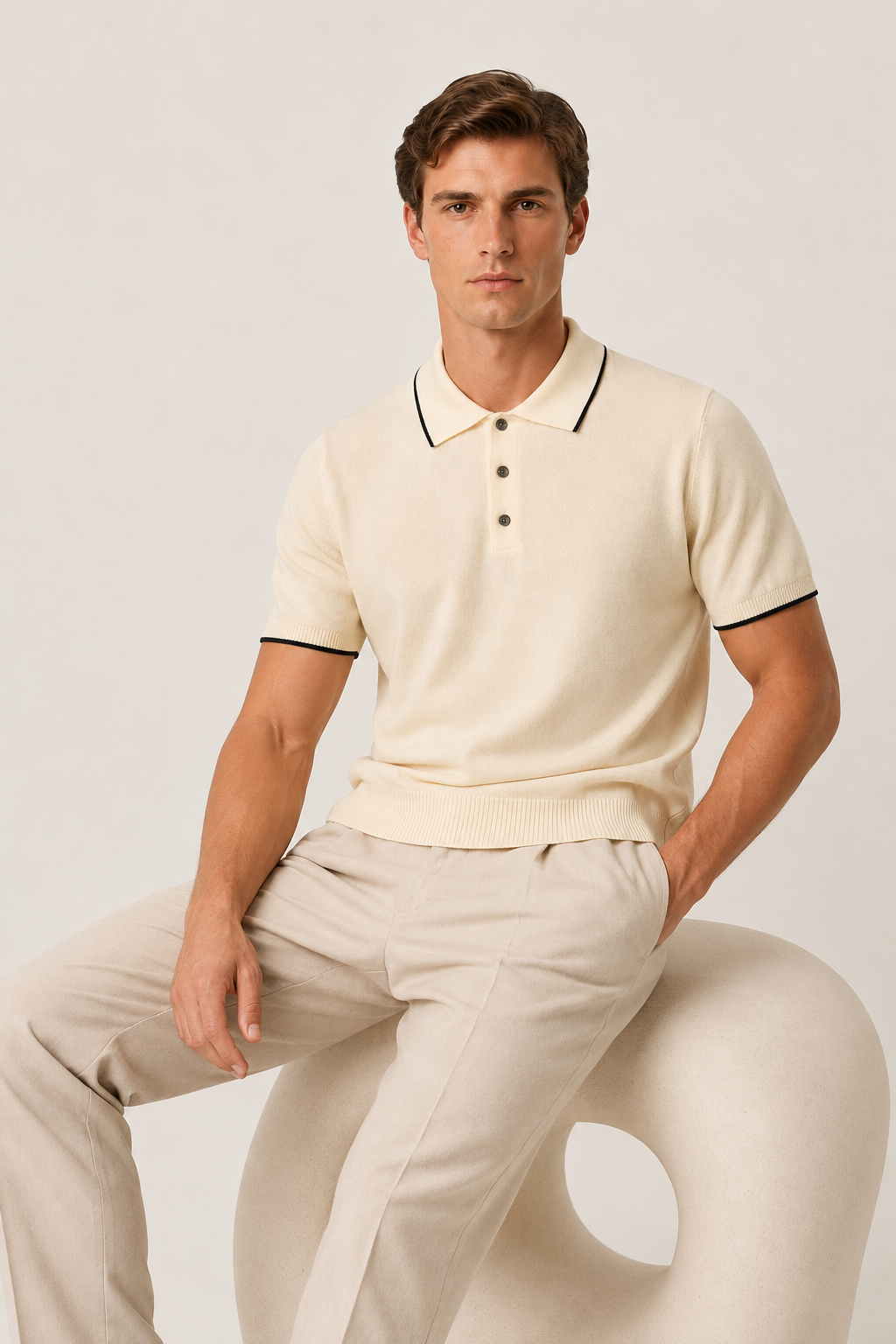Feingestricktes Polohemd Beige